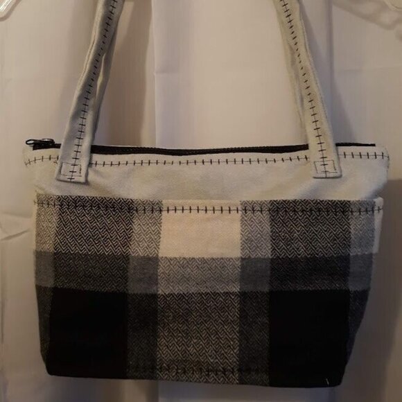 NEW Suede and Plaid Shoulder bag Purse Double handle Satchel Custom Stitching - Picture 7 of 10